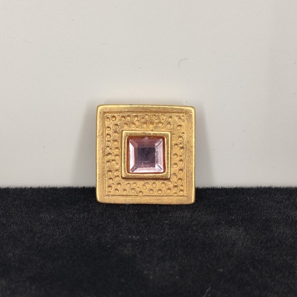 Vintage Gold Tone Pink Rhinestone Button Cover 80s Glam Western Jewelry